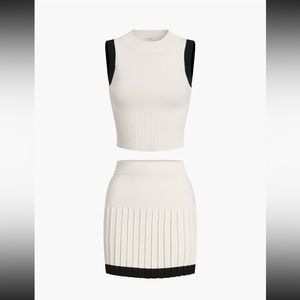 Contrast Trim Pleated Skirt Set